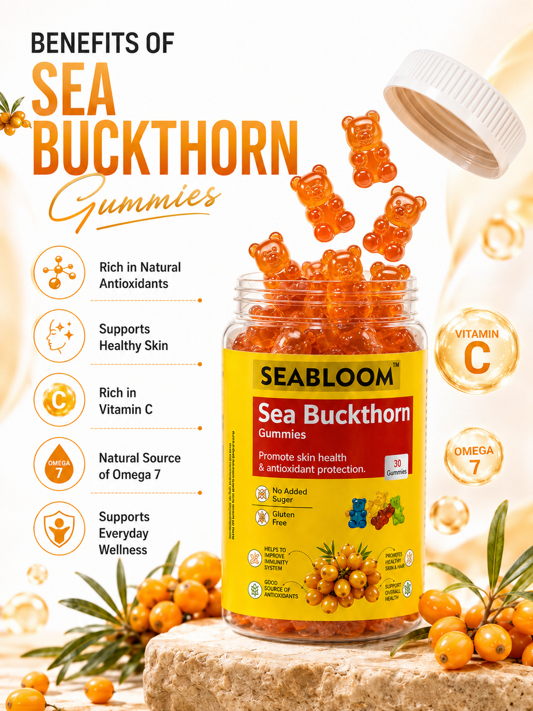 Sea Buckthorn Gummies | Skin Glow & Immunity Support